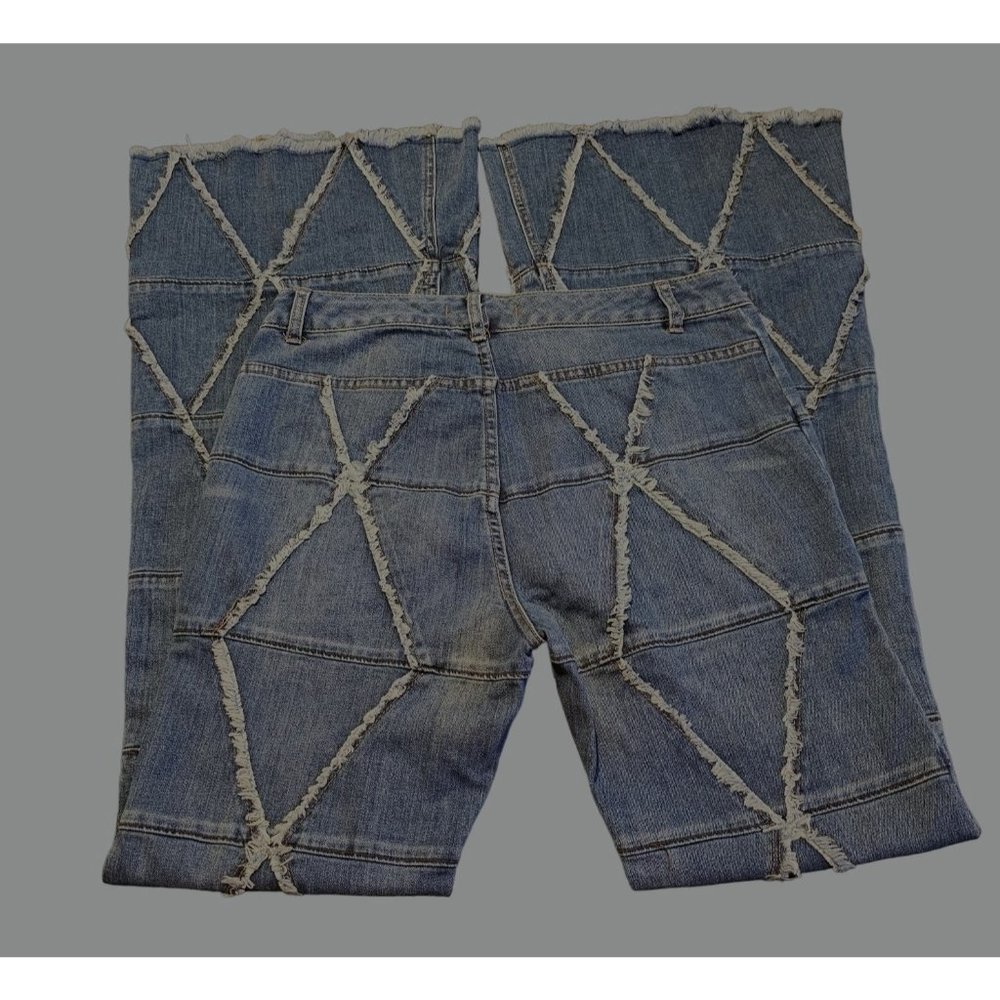 Super Rare Free People Tyler Pieced Denim Fray 13" Wide Flare Jeans Size 30 EUC - Picture 7 of 14